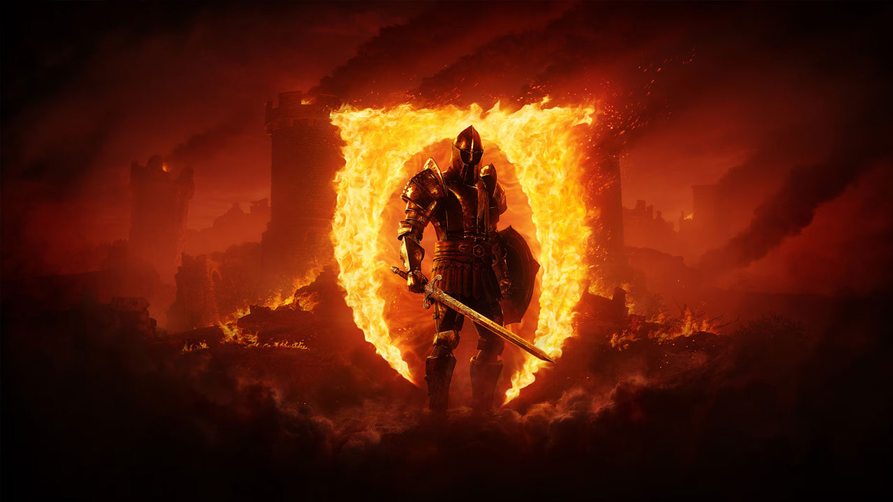 The Elder Scrolls IV: Oblivion Remastered key art showing an armored knight framed by fire