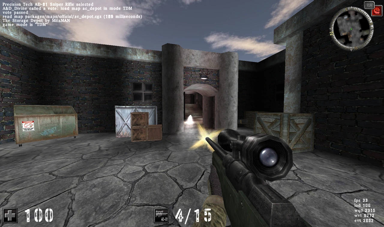 AssaultCube first-person gameplay; an illustrative shooter example, not Half-Life footage.
