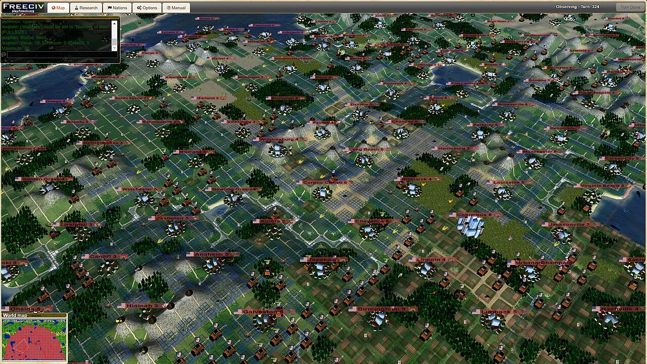 Freeciv 3D civilization-building gameplay from a free PC strategy game.