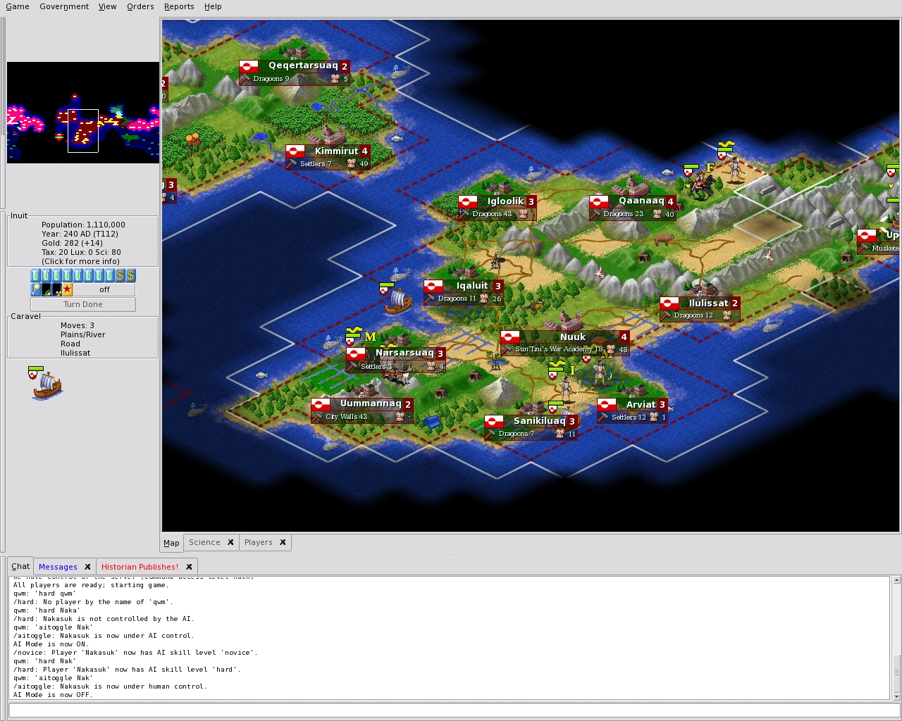 Freeciv strategy gameplay from a classic PC game project.