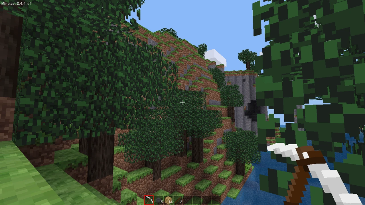 Minetest first-person exploration screenshot; an illustrative 3D-world example, not Super Mario 64 footage.