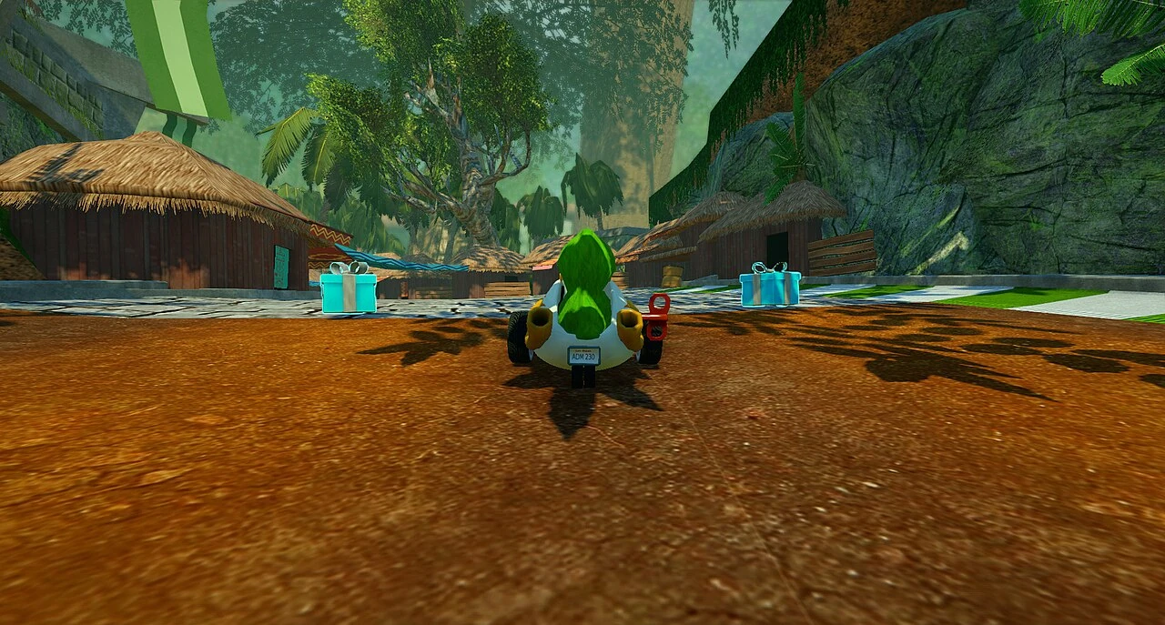 SuperTuxKart race track gameplay from a freely licensed arcade racer.