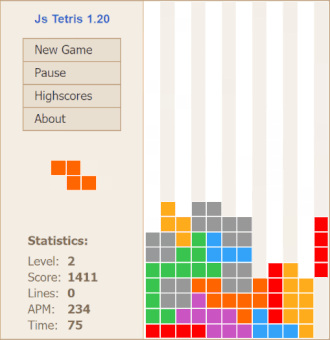 JsTetris gameplay screenshot from a free implementation.