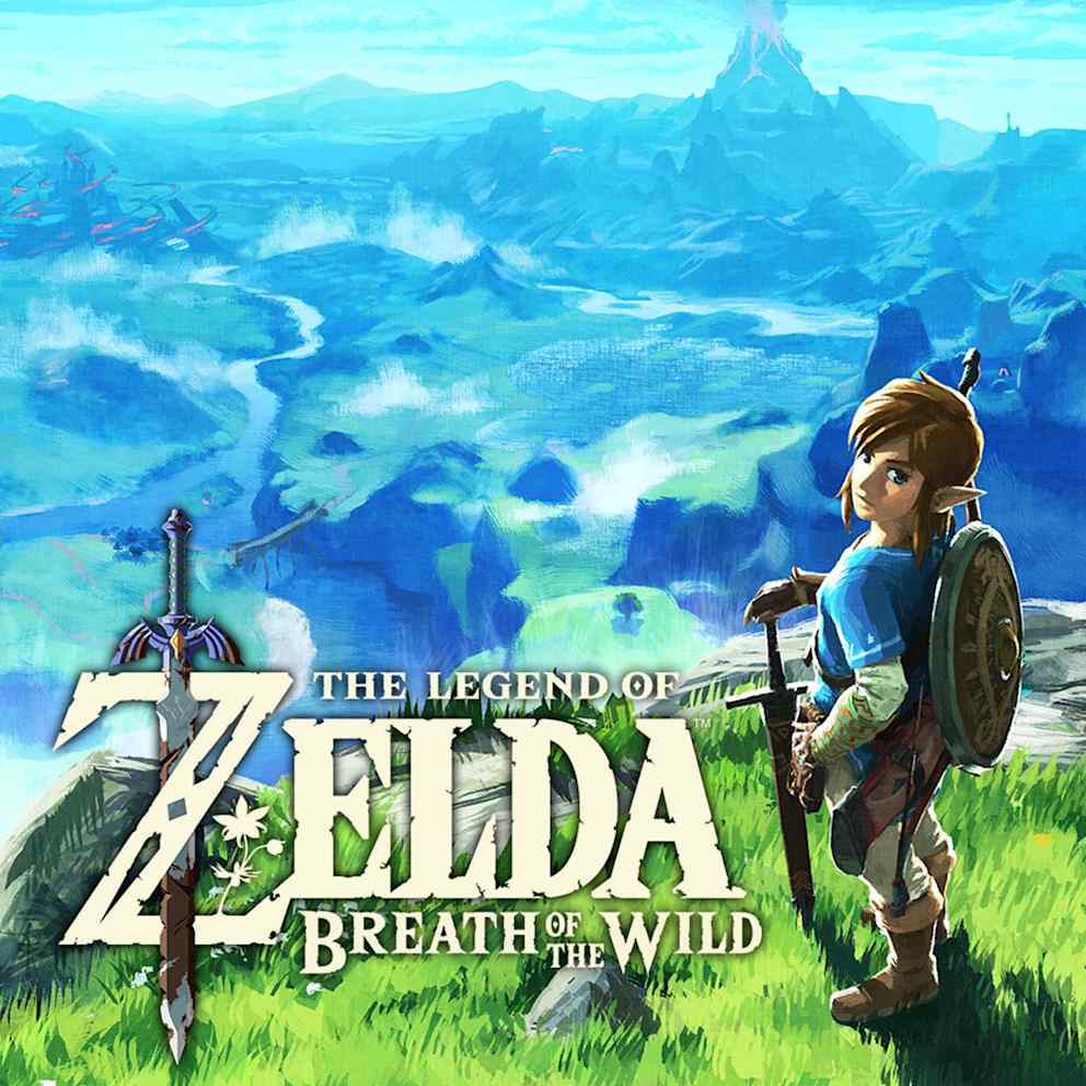 The Legend of Zelda: Breath of the Wild key art showing Link, Hyrule, and the game logo